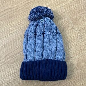 Blue Fleece Lined Knit Pom-Pom Beanie